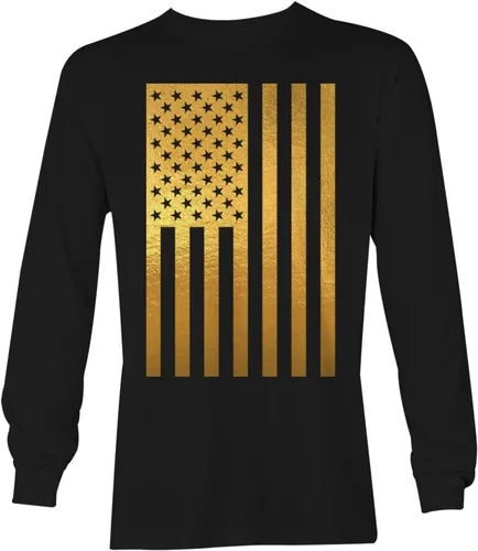Vista 7 de Camisa de manga larga unisex con bandera negra desgastada de Estados Unidos Gris claro - Impresión trasera