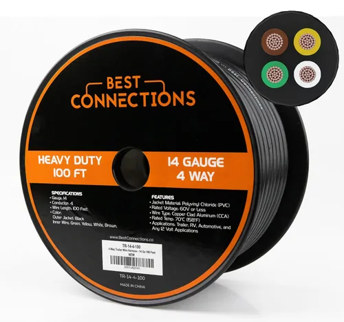 Vista 10 de BEST CONNECTIONS Cable de remolque de 4 vías (25 pies) – Cable aislado de 4 conductores de calibre 14 resistente – Duradero, resistente a