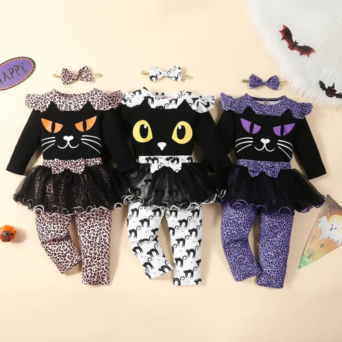 Vista 3 de Baby Toddler Girls Halloween Animal Outfit Toddler Cheetah Cat Outfits Fall Winter Leopard Outfit clothes