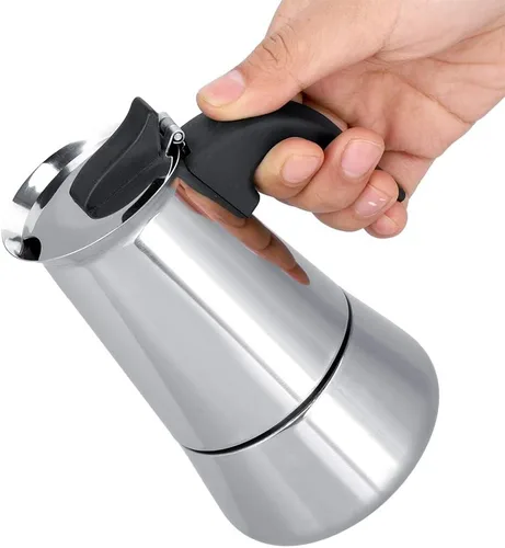 Vista 8 de Cafetera de café expreso, cafetera portátil de acero inoxidable, cafetera expreso, clásica para el hogar, la oficina (3.3 fl oz)