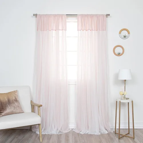 Vista 13 de Best Home Fashion Juego de 2 cortinas superpuestas de lino sintético de tul transparente con bolsillo para barra, filtro de luz, para sala de estar