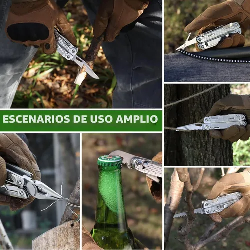 Vista 7 de SHALL Multiherramienta, alicates multiherramienta 18 en 1, cuchillo de bolsillo multiherramienta de acero inoxidable con broca de destornillador