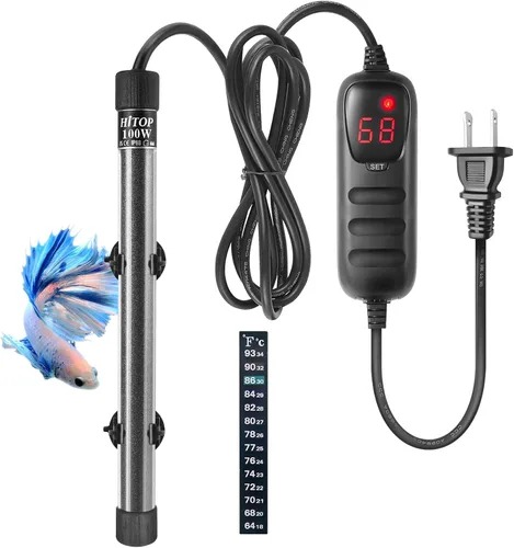 Vista 9 de HITOP Mini calentador sumergible para acuario – 25 W, 50 W, 100 W, 200 W, 300 W, calentador pequeño para pecera de 1 a 70 galones con controlador