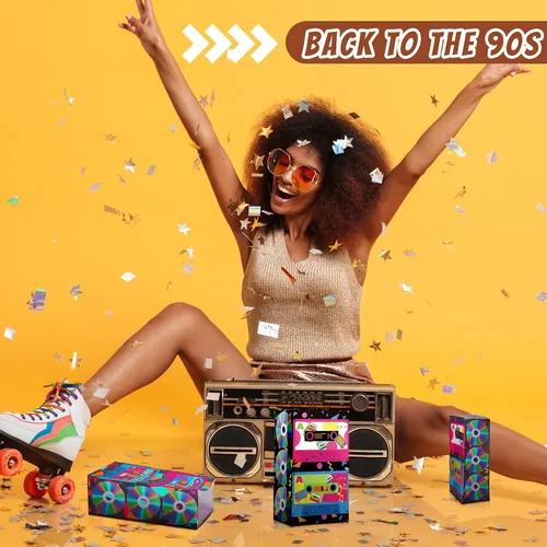 Vista 4 de Zonon 24 bolsas de regalo de radio retro de los años 90, bolsas de regalo temáticas de hip hop, para cumpleaños de los años 90, suministros de dulces