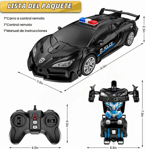 Vista 5 de Coche teledirigido, un botón transforma el coche de los juguetes con la Negro