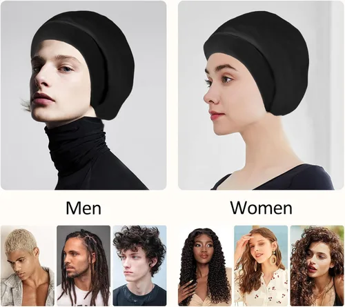 Vista 6 de Gorro de satén con forro de seda, cubierta ajustable para el cabello para mujeres y hombres, gorro de noche para el cuidado de pacientes