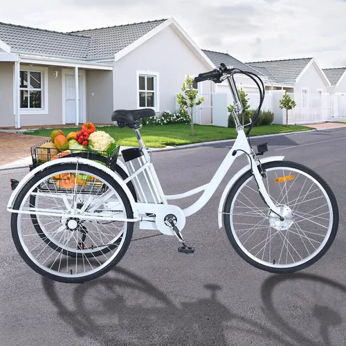 Vista 2 de Garvee Triciclo para adultos, triciclo de 7 velocidades para adultos, bicicletas de 3 ruedas para adultos con cestas, triciclos para adultos