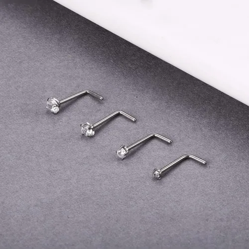 Vista 5 de Jstyle arete para la nariz de acero inoxidable, 4 piezas de 20 g. Piercing con pasador en forma de L de 1.5 mm, 2 mm, 2.5 mm y 3 mm.