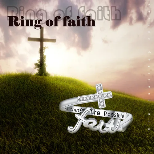 Vista 4 de Anillo de fe, anillos de cruz, anillo de cruz ajustable de plata de ley, regalo de joyería inspiradora cristiana para mujeres, niñas, hija, novia