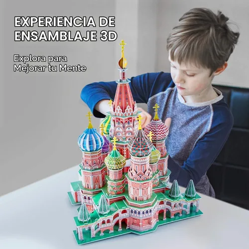 Vista 4 de CubicFun World's Great Architectures Figura de edificio, Led Catedral de San Basilio 224 piezas St. Rompecabezas 3D LED de la catedral de Basilio