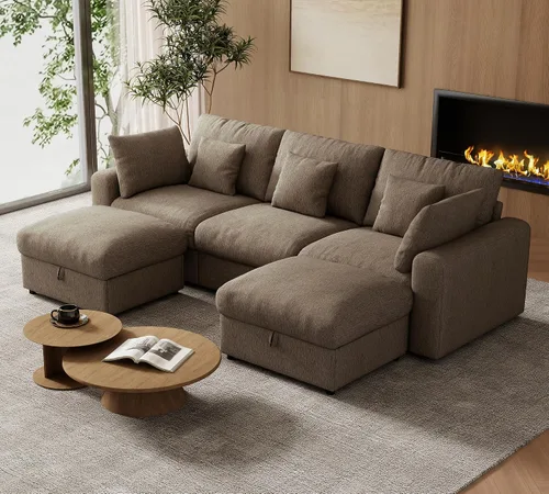 Vista 12 de WorthFurni Sofás seccionales Cloud de 110 pulgadas para sala de estar, sofá modular con asiento profundo, sofá convertible en forma de L con otomana