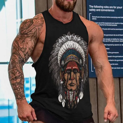 Vista 2 de Camiseta sin mangas de guerrero indio nativo americano para hombre, camiseta sin mangas, chaleco de gimnasio, camisas de verano