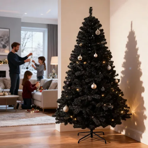 Vista 3 de SHATCHI Árbol artificial imperial negro de 4 pies, 230 puntas, árbol artificial con soporte de metal