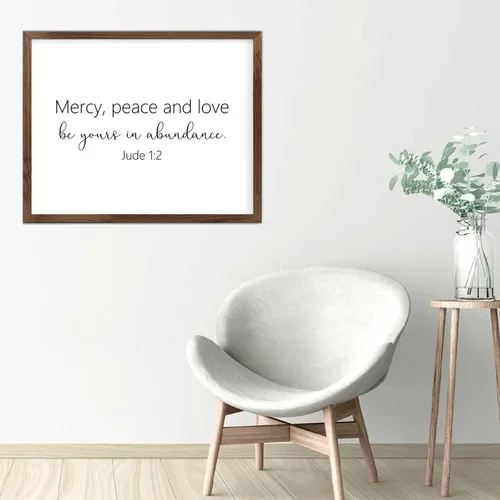 Vista 4 de Farmhouse Rustic Wood Framed Signs 16x20 Inch,Mercy,Peace and Love Be Yours in Abundance Wooden Sign with Frame Wood Sign Wall Plaque Art for