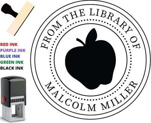 Vista 4 de ¡Elige tu diseño! Sello de nombre de libro de biblioteca personalizado. Pertenece a un mango de madera personalizado para profesores o maestros