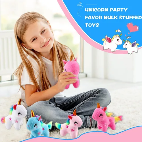 Vista 7 de Paquete de 16 mini juguetes de unicornio de peluche, pequeño unicornio de peluche, lindo llavero de peluche, juguetes a granel para Navidad