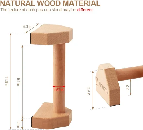 Vista 2 de Soporte de flexión, 2 barras de madera para flexiones, base antideslizante, equipo de entrenamiento en casa, 11.8 pulgadas, mango de paraletas