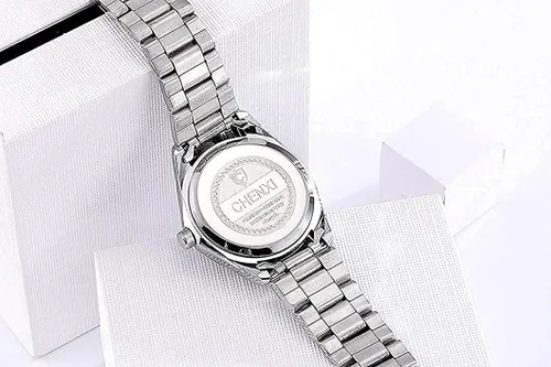 Vista 5 de CHENXI Reloj de pulsera de cuarzo para mujer, resistente al agua, de acero inoxidable, Blanco