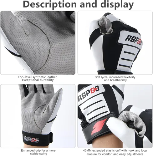 Vista 5 de Guantes de bateo de béisbol y sóftbol para niños con ajuste de super agarre