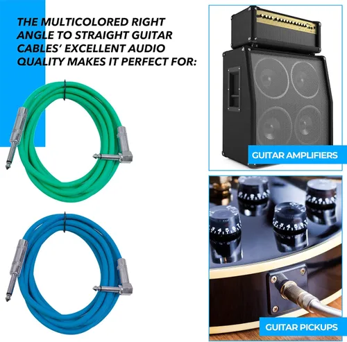 Vista 5 de Seismic Audio Cables de guitarra para altavoces, cables de guitarra de ángulo recto a recto, multicolor, 10 pies, paquete de 6