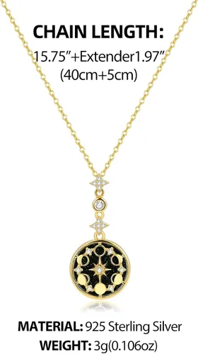 Vista 6 de SLOONG Collar de plata de ley 925 con diseño de piedra arenisca azul, luna, estrella, fase de estrella, chapado en oro de 18 quilates, regalo