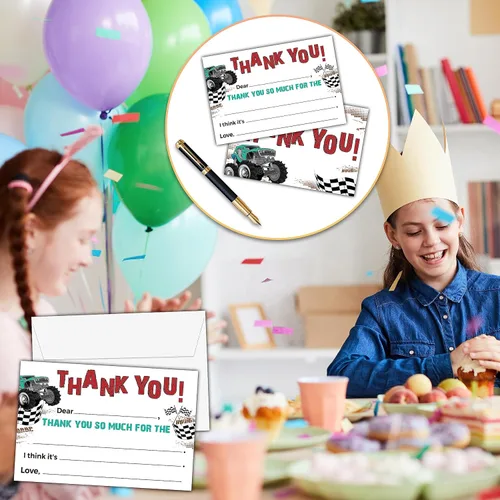 Vista 3 de Tarjetas de agradecimiento de camiones monstruo, tarjeta de agradecimiento con espacio para rellenar con temática de Monster Jam, notas