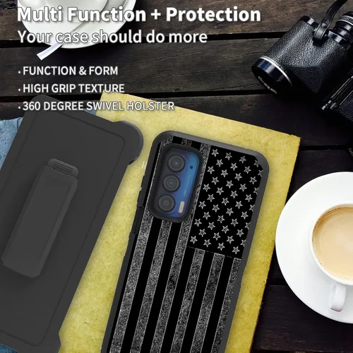 Vista 6 de Funda para Motorola Edge 2021 / Moto Edge 5G UW, protección resistente de 3 capas híbridas a prueba de golpes con funda de clip para cinturón