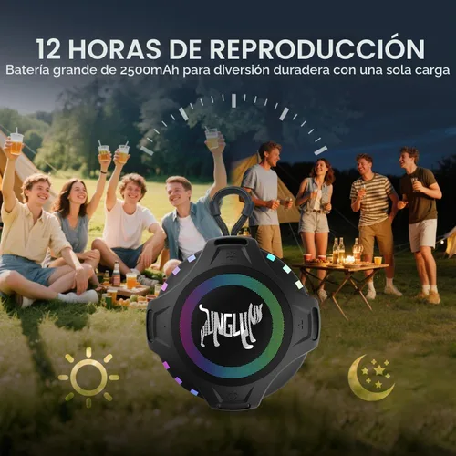 Vista 3 de Altavoz Bluetooth portátil inalámbrico Oudoor con IPX6 impermeable y luz Negro