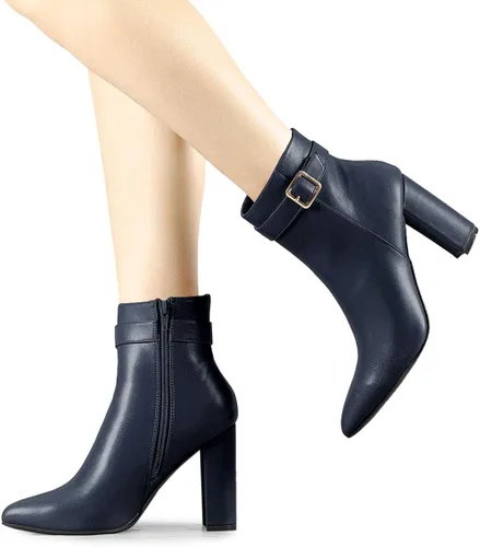 Vista 2 de Allegra K Botines de tacón decorativo con hebilla en punta para mujer