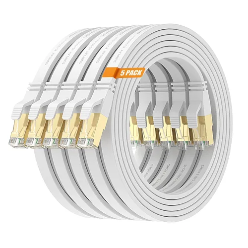 Vista 15 de Cable Ethernet Cat8 de 1.5 pies, 5 unidades, cable de conexión de red de Internet negro de 40 Gbps, RJ45 chapado en oro de alta velocidad doble