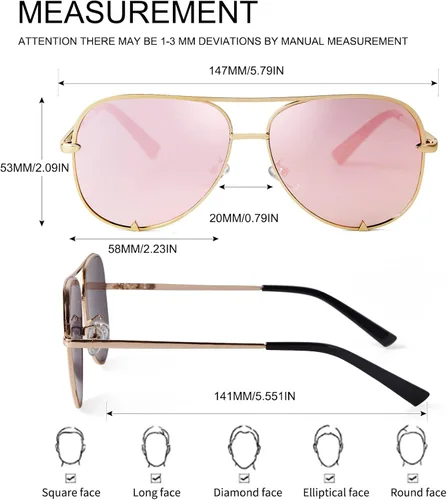 Vista 5 de ADE WU Gafas de sol estilo aviador retro de gran tamaño para mujer, clásicas, negras, doradas, de metal, vintage, grandes pilotos