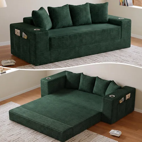 Vista 13 de Sofá cama sin hueso de 78 pulgadas para sala de estar, sofá cama Beige