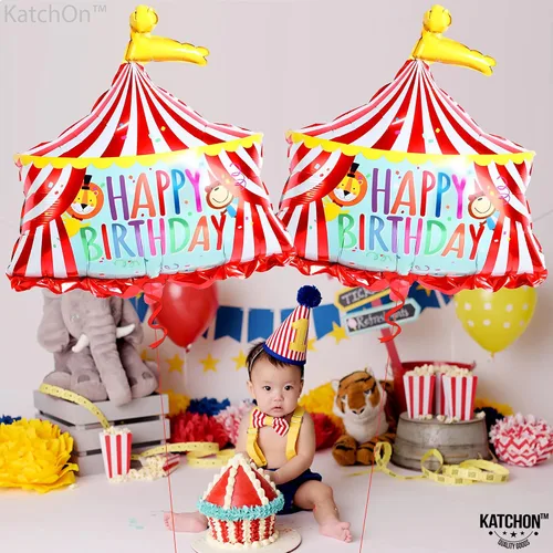 Vista 2 de Globo de carpa de circo de carnaval y globo de león – grande, 30 pulgadas Decoraciones de fiesta temática de carnaval Globos de carnaval