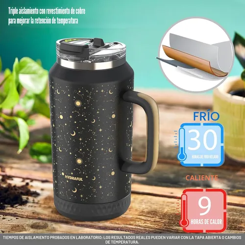 Vista 4 de Hydraful Vaso de 64 onzas con asa y pajilla, 100% a prueba de fugas, vaso aislado reutilizable, botella de agua grande de acero inoxidable, taza