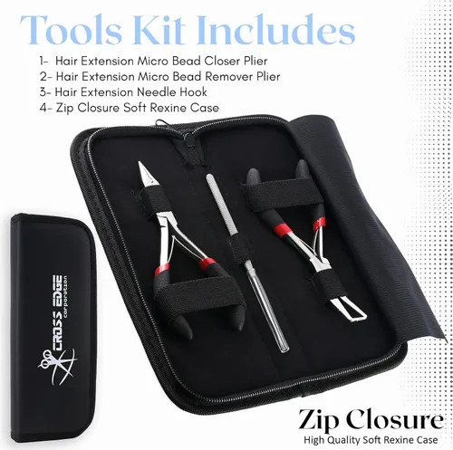 Vista 2 de Kit de Herramientas para Extensiones de Cabello Microlink Cuentas y Cinta Alicates Removedores de Extensiones de Cabello y Alicates Prensadores
