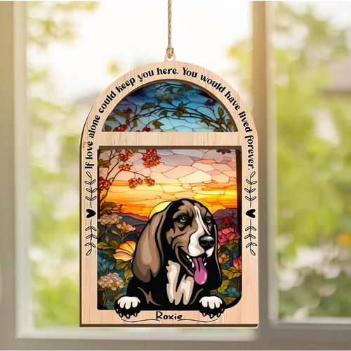 Vista 10 de LOVELYPOD Adorno de Navidad personalizado de sabueso afgano, atrapasoles con nombre, regalos de pérdida de mascotas, regalos para amantes