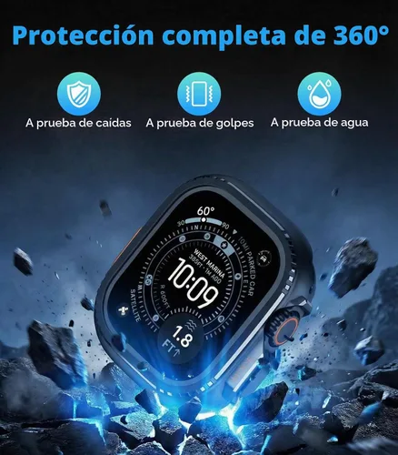 Vista 4 de MoKo Funda de metal para Apple Watch Ultra 3/2/1 de 1.929 in, protector de pantalla de vidrio templado, parachoques y contraportada resistente, Negro