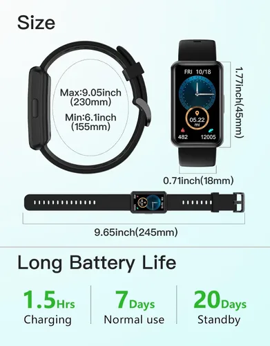 Vista 7 de HUAKUA - Rastreador de fitness sin Bluetooth, sin aplicación, sin necesidad de teléfono; reloj de fitness para hombres, mujeres y padres