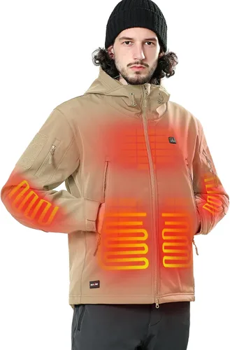 Vista 12 de DEWBU Chaqueta de hombre con calefacción eléctrica para invierno y con batería de 12 V, abrigo con revestimiento suave para exteriores Negro