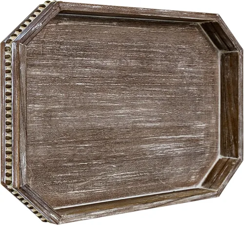 Vista 9 de MAONAME Bandeja de Madera para Servir, Bandeja de Madera Estilo Granja con Cuentas, Bandeja Octogonal para Servir Blanca Lavada, Bandeja de Mesa