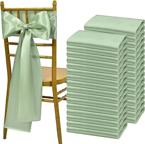 Vista 30 de Showgeous 60 cintas de satén color burdeos para decoración de sillas de recepción de boda, lazos para sillas de 7 x 78 pulgadas para banquetes