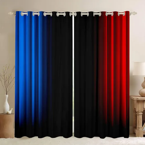 Vista 45 de Feelyou Cortinas abstractas degradadas para niños, adolescentes y mujeres, cortinas de ventana azules, moradas y negras, tratamientos geométricos