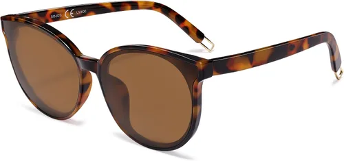 Vista 15 de SOJOS Gafas de sol redondas de moda para mujeres y hombres, estilo vintage de gran tamaño SJ2057 Tortuga ámbar/gris