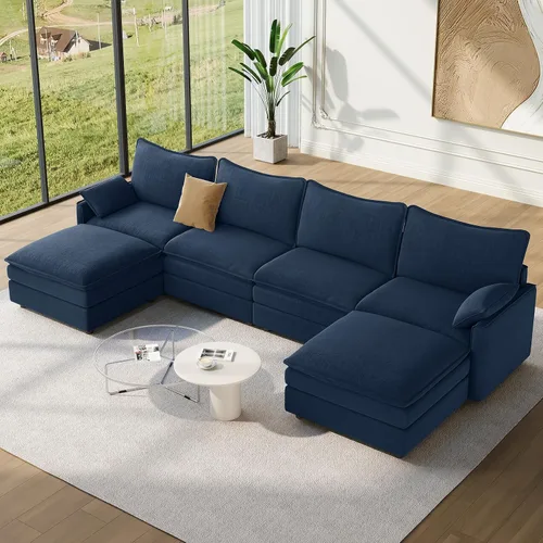 Vista 17 de Vesgantti Sofá modular de 108 pulgadas, cómodo sofá de nube con asiento profundo otomano movible, sofá modular en forma de L, sofás seccionales