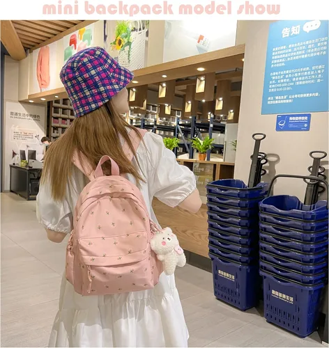 Vista 4 de Mochila escolar de flores pequeñas para adolescentes y niñas, mochila floral kawaii para niñas, mujeres, estudiantes, estética, bonita mini bolsa