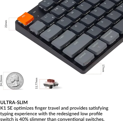Vista 5 de Keychron K1 SE teclado mecánico inalámbrico ultra delgado con cable BluetoothUSB con retroiluminación LED RGB interruptor mecánico marrón Gateron