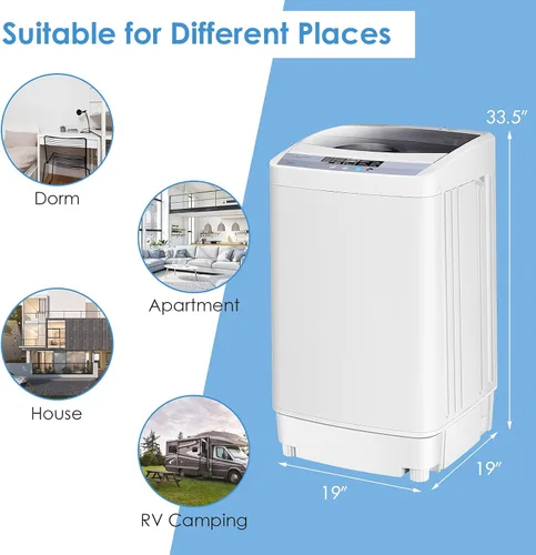 Vista 5 de Giantex Lavadora portátil compacta de 12 libras de capacidad totalmente automática con bomba de drenaje, 10 programas, 8 niveles de agua, 1.34 pies