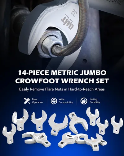 Vista 2 de Orion Motor Tech juego de llaves de pata de cuervo jumbo de 14 piezas, juego de llaves de pata de cuervo métricas para tuercas estriadas de 27 a 50