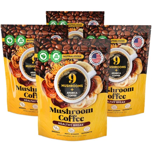 Vista 8 de Café de Hongos – Café instantáneo orgánico 10 en 1 Arábica - Cafe de Hongos con melena de león, cola de pavo, chaga – Enfoque, salud intestinal