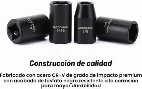 Vista 5 de CASOMAN Juego de dados de impacto poco profundo de 1/2 pulgada, 14 puntos, SAE, 3/8" a 1-1/4